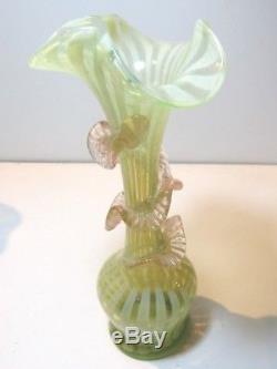 Beautiful Antique Uranium Vaseline Glass Vase Victorian Art Glass C 1890 #3