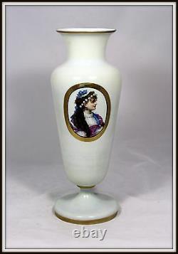 Beautiful! Hand Blown & Painted Victorian Bristol Glass Vase (15.5 H x 5.5)