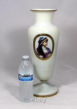 Beautiful! Hand Blown & Painted Victorian Bristol Glass Vase (15.5 H x 5.5)