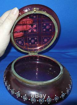 Beautiful Moser Victorian Lidded Cranberry Glass Bowl