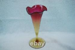 Beautiful Mt Washington New England Fuchsia Amberina Rib Optic Lily Vase 1880s Beautiful Mt Washington New England Fuchsia Amberina Rib Optic Lily Vase 1880s