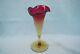 Beautiful Mt Washington New England Fuchsia Amberina Rib Optic Lily Vase 1880s