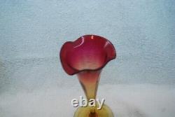 Beautiful Mt Washington New England Fuchsia Amberina Rib Optic Lily Vase 1880s Beautiful Mt Washington New England Fuchsia Amberina Rib Optic Lily Vase 1880s