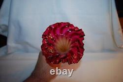 Beautiful Mt Washington New England Fuchsia Amberina Rib Optic Lily Vase 1880s