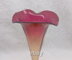 Beautiful Mt Washington New England Fuchsia Amberina Rib Optic Lily Vase 1880s Beautiful Mt Washington New England Fuchsia Amberina Rib Optic Lily Vase 1880s