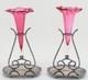Beautiful Pair Of Antique Victorian Silver Plate Cranberry Art Glass Epergne 8.5