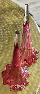 Beautiful Pair Of Antique Victorian Silver Plate Cranberry Art Glass Epergne 8.5 Beautiful Pair Of Antique Victorian Silver Plate Cranberry Art Glass Epergne 8.5
