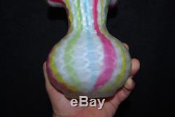 Beautiful Victorian Art Glass Rainbow Cased Frosted Honeycomb Vase 1880s