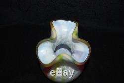 Beautiful Victorian Art Glass Rainbow Cased Frosted Honeycomb Vase 1880s