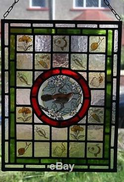 Beautiful Victorian'Arts & Crafts' design stained glass panel with Nightingale