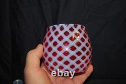 Beautiful Victorian Buckeye Cranberry Opalescent Bubble Lattice Sugar Bowl 1890s Beautiful Victorian Buckeye Cranberry Opalescent Bubble Lattice Sugar Bowl 1890s