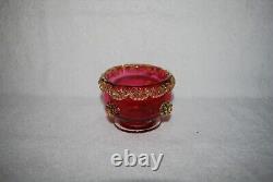 Beautiful Victorian Cranberry Vaseline Art Glass Open Salt 1880's