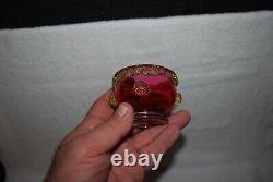 Beautiful Victorian Cranberry Vaseline Art Glass Open Salt 1880's