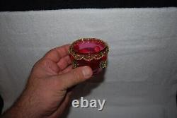 Beautiful Victorian Cranberry Vaseline Art Glass Open Salt 1880's