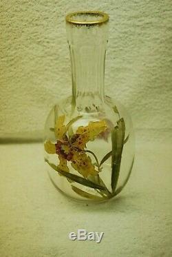 Beautiful Victorian French Bohemian Flower Decorated Art Glass Vase C1900