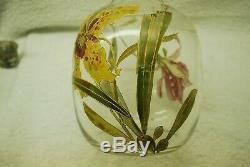 Beautiful Victorian French Bohemian Flower Decorated Art Glass Vase C1900