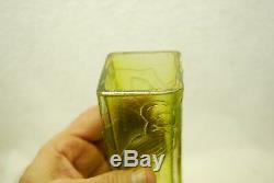 Beautiful Victorian French Cameo Lime Green To Clear Square Flower Vase C1910