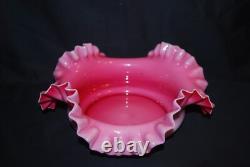 Beautiful Victorian Glossy Pink Large Art Glass Ruffled Brides's Bowl 1880s Beautiful Victorian Glossy Pink Large Art Glass Ruffled Brides's Bowl 1880s