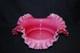 Beautiful Victorian Glossy Pink Large Art Glass Ruffled Brides's Bowl 1880s