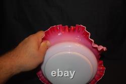 Beautiful Victorian Glossy Pink Large Art Glass Ruffled Brides's Bowl 1880s Beautiful Victorian Glossy Pink Large Art Glass Ruffled Brides's Bowl 1880s