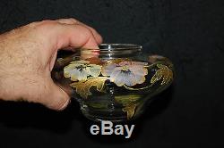 Beautiful Victorian Heavily Decorated Art Glass Squat Vase 1880's 1910