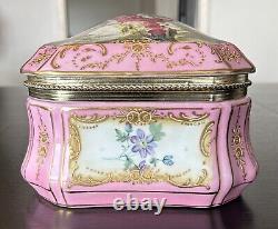 Beautiful Victorian Limoges Style LARGE Porcelain Dresser Box 10.5W