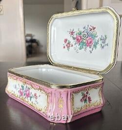 Beautiful Victorian Limoges Style LARGE Porcelain Dresser Box 10.5W