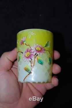 Beautiful Victorian Phoenix Decorated Yellow Diamond Quilted Mop Tumbler 1880s