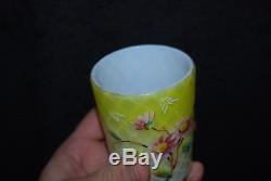 Beautiful Victorian Phoenix Decorated Yellow Diamond Quilted Mop Tumbler 1880s