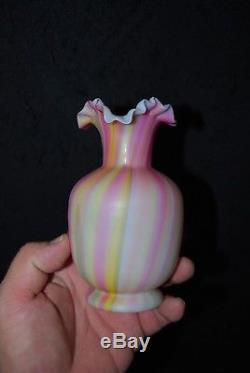 Beautiful Victorian Rainbow Satin Stripe Art Glass Vase 1880's 1890's