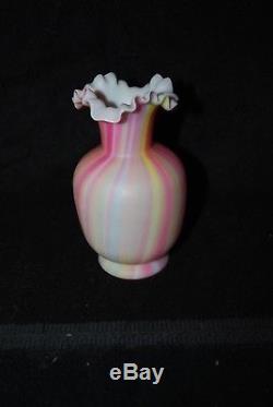 Beautiful Victorian Rainbow Satin Stripe Art Glass Vase 1880's 1890's