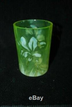 Beautiful Victorian Vaseline Opalescent Art Nouveau Daffodil Iris Tumbler 1890's