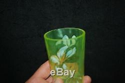 Beautiful Victorian Vaseline Opalescent Art Nouveau Daffodil Iris Tumbler 1890's