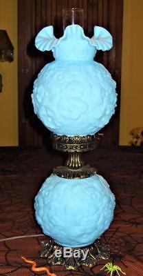 Beautiful Vintage Satin Blue Fenton Poppy Gone With The Wind Electric Lamp