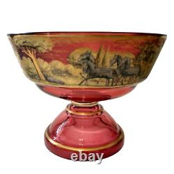 Beidermeier Cranberry Glass Gold Gilt Bowl LARGE Antique Victorian Pedestal Beidermeier Cranberry Glass Gold Gilt Bowl LARGE Antique Victorian Pedestal