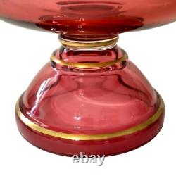 Beidermeier Cranberry Glass Gold Gilt Bowl LARGE Antique Victorian Pedestal Beidermeier Cranberry Glass Gold Gilt Bowl LARGE Antique Victorian Pedestal