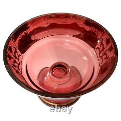 Beidermeier Cranberry Glass Gold Gilt Bowl LARGE Antique Victorian Pedestal Beidermeier Cranberry Glass Gold Gilt Bowl LARGE Antique Victorian Pedestal