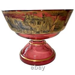 Beidermeier Cranberry Glass Gold Gilt Bowl LARGE Antique Victorian Pedestal Beidermeier Cranberry Glass Gold Gilt Bowl LARGE Antique Victorian Pedestal