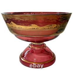 Beidermeier Cranberry Glass Gold Gilt Bowl LARGE Antique Victorian Pedestal Beidermeier Cranberry Glass Gold Gilt Bowl LARGE Antique Victorian Pedestal