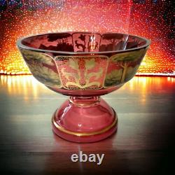 Beidermeier Cranberry Glass Gold Gilt Bowl LARGE Antique Victorian Pedestal Beidermeier Cranberry Glass Gold Gilt Bowl LARGE Antique Victorian Pedestal