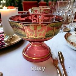Beidermeier Cranberry Glass Gold Gilt Bowl LARGE Antique Victorian Pedestal Beidermeier Cranberry Glass Gold Gilt Bowl LARGE Antique Victorian Pedestal