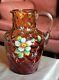 Big Antique Floral Enameled Amberina Glass Pitcher (new England Glass Co.) C1880
