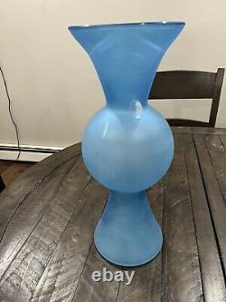 Blenko Glass Victorian Frosted Azure Large Vase #1407 17.5