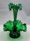 Blown Glass Epergne Victorian Green Single Horn With Hand Painted Flowers