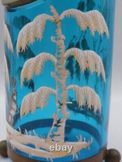 Blue Victorian MOSER Hand Painted Enamel Woodland SNOW RABBIT Art Glass Vase