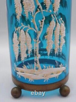 Blue Victorian MOSER Hand Painted Enamel Woodland SNOW RABBIT Art Glass Vase