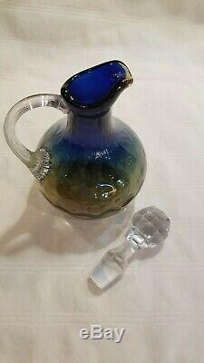 Bluerina Boston Sandwich Vinegar Cruet Shades To Blue Victorian Art Glass Hobbs