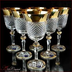 Bohemia Crystal Wine Glasses 20 cm, 220 ml, Versace Gold 6 pc New