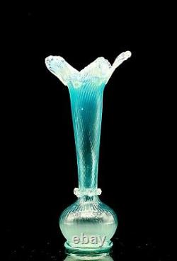 Bohemia Czech Victorian Floriform Vase Spiral Pattern Applied Petals & Rigaree