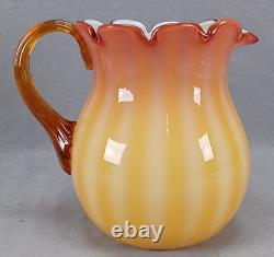 Bohemian Amberina Cased White Ribbed Pattern Molded Victorian Art Glass Pitcher